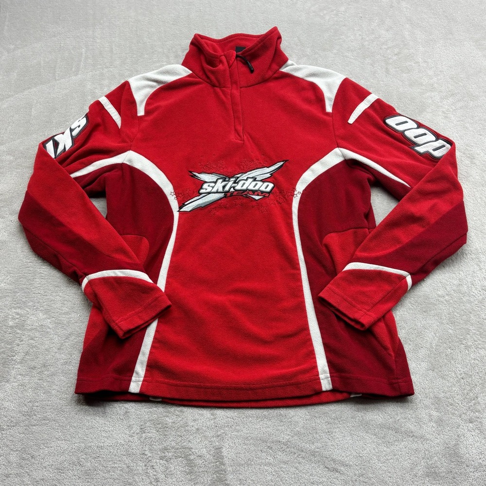 Ski-Doo Fleece Pullover Women;s L Red Quarter Zip Athletic Team Snowmobile Moto
